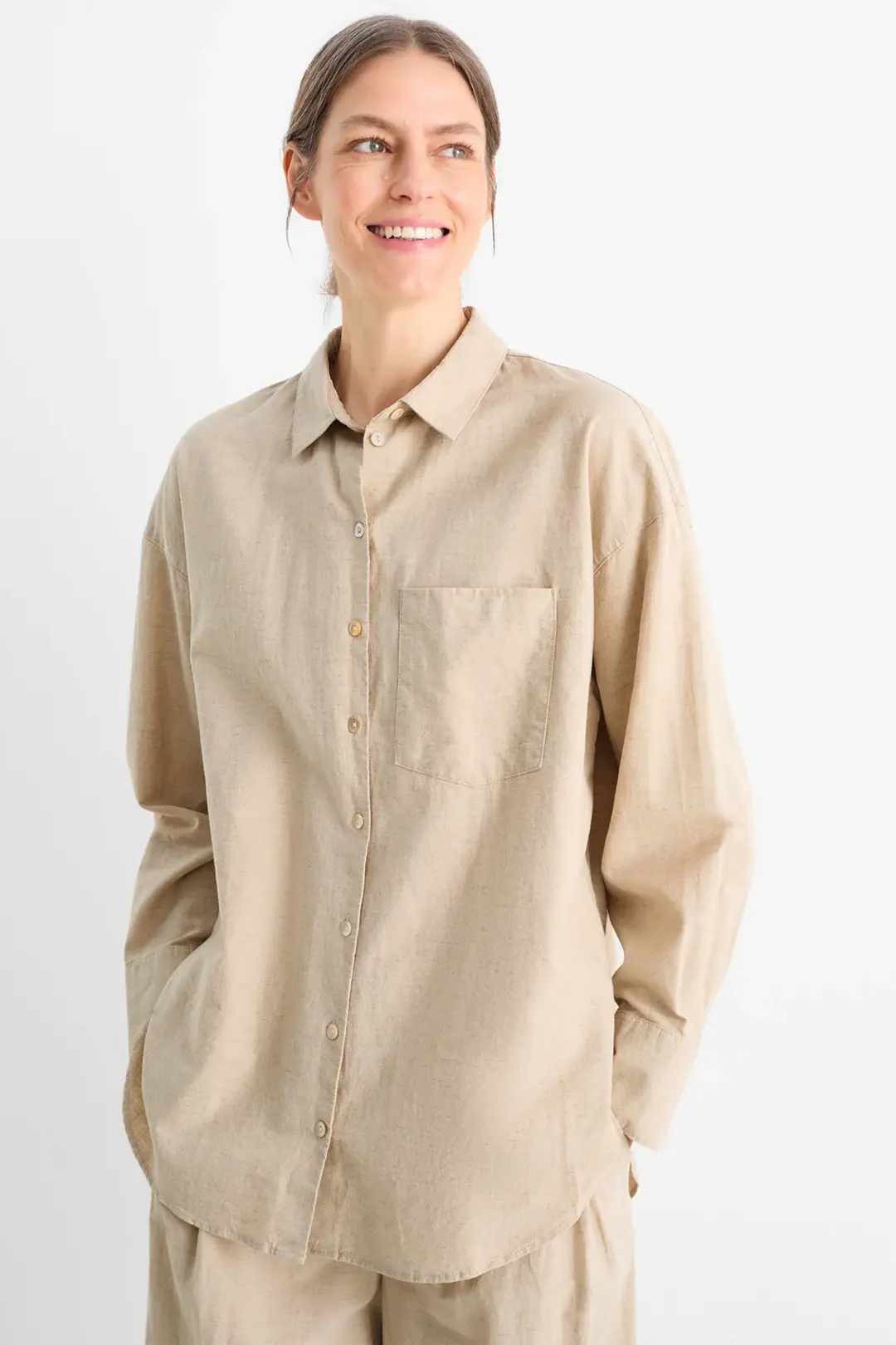 beige Leinenbluse