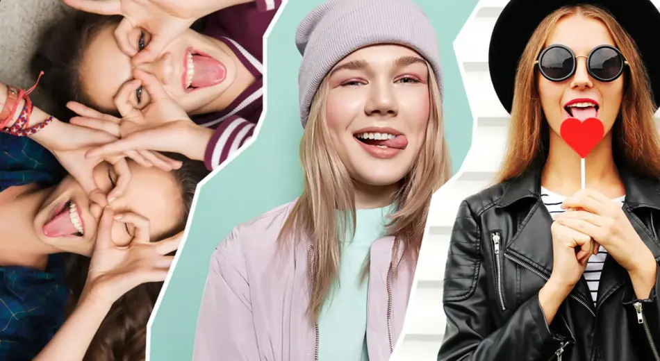 Frauen die Zunge zeigen