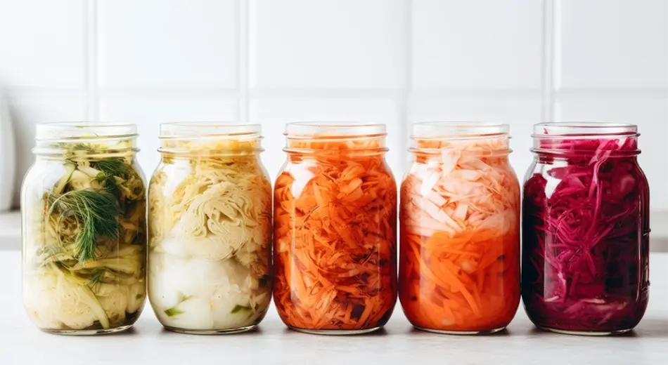 Fermentierte Lebensmittel in Gläsern
