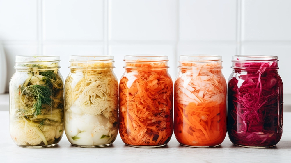 Fermentierte Lebensmittel in Gläsern