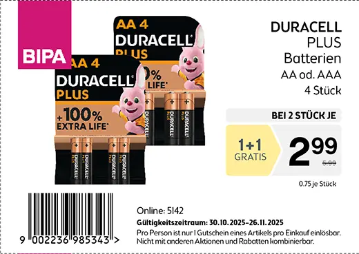 1+1 Gutschein Duracell maxima November 2025
