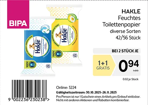 1+1 Gutschein Hakle maxima November 2025
