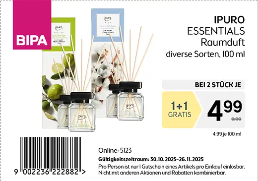 1+1 Gutschein ipuro maxima November 2025