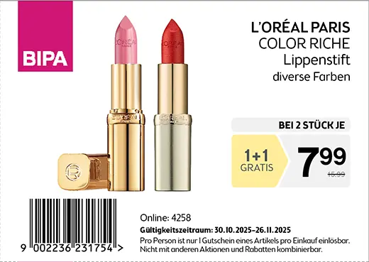 1+1 Gutschein L'Oreal maxima November 2025
