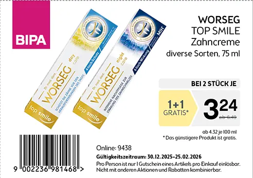 maxima x BIPA 1+1 Gutschein Worseg