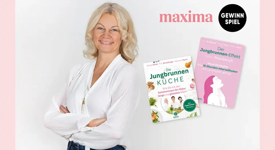 maxima Gewinnspiel April 04/2026 Margit Fensl und Buchcover Jungbrunnen