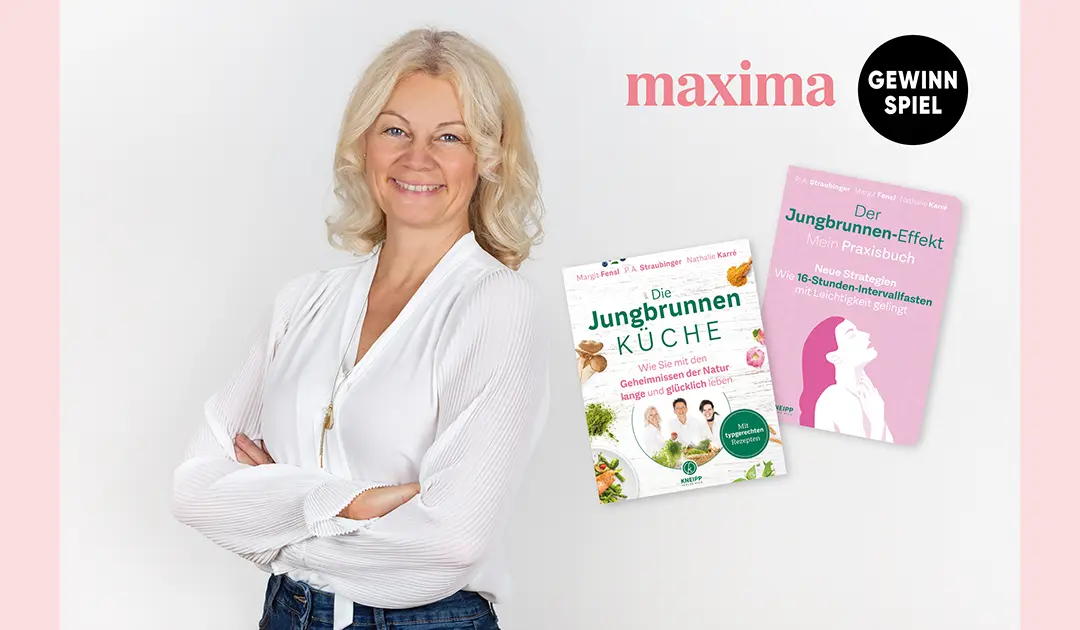 maxima Gewinnspiel April 04/2026 Margit Fensl und Buchcover Jungbrunnen