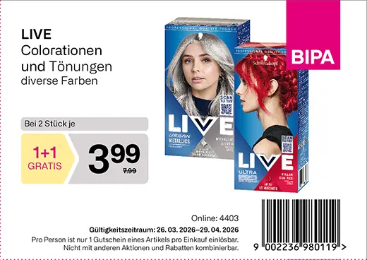 maxima x BIPA 1+1 Gutschein Live Coloration