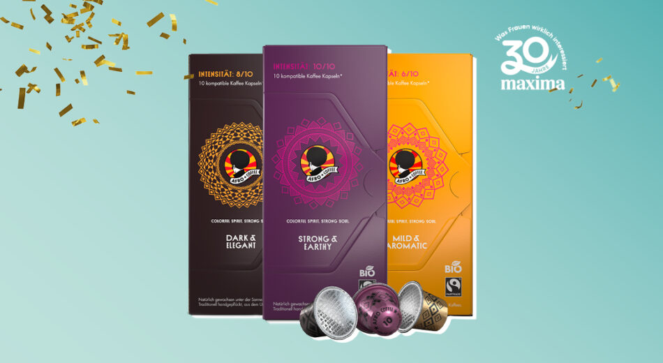 30 Jahre maxima Logo mit Afro Coffee