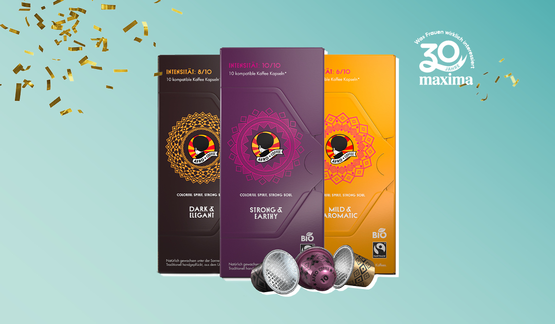 30 Jahre maxima Logo mit Afro Coffee