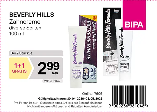 1+1 Gutschein maxima, Beverly Hills Zahncreme