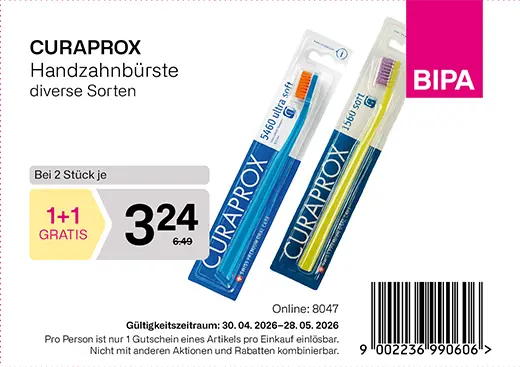 1+1 Gutschein maxima, Curaprox Zahnbürste