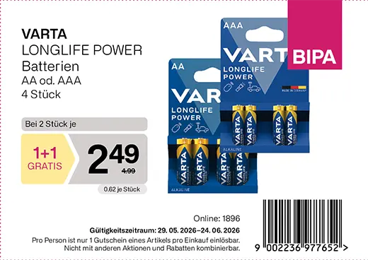 maxima 1+1 Gutschein Juni 2026, Varta