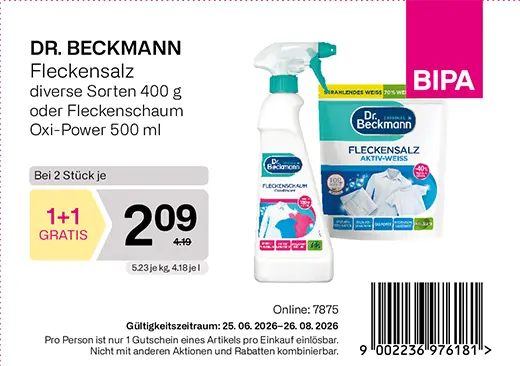 1+1 Gutschein maxima Juli/August 2026, Dr. Beckmann